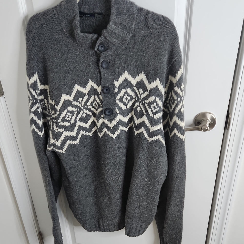 Charcoal Nordic Pattern Men's Crewneck Sweater